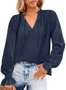 Women's Long sleeve t shirt chiffon Blouses - Blackbeads