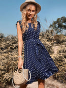 Women's Summer Polka Dot Midi Dress - blackbeads