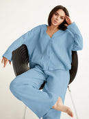 Women Pure Cotton Two Piece Loungewear set - Black beads