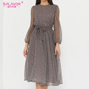 Women's Long Sleeve Polka Dot Midi Dress - blackbeads