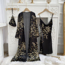 Women’s Two-piece Night Suit set with Printed Robe - blackbeads
