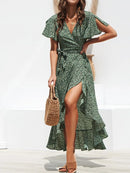 Women's Printed Ruffled Dress - Black beads