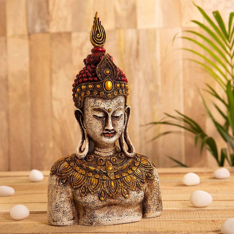 12" BUDDHA BUST CARVING PAINTING