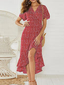 Women's Printed Ruffled Dress - Black beads