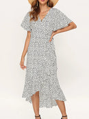 Women's Printed Ruffled Dress - Black beads