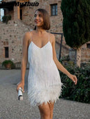 Pink Frilled & feather Party dress for women - Black beads