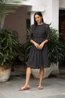 Women's Long Sleeve Polka Dot Midi Dress - blackbeads