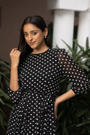 Women's Long Sleeve Polka Dot Midi Dress - blackbeads