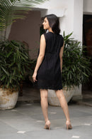 Women’s Black Eyelet Short Dress - Black Beads