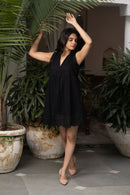 Women’s Black Eyelet Short Dress - Black Beads