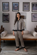 Women's Silky Two-piece Night Suit set - Black beads
