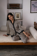 Women's Silky Two-piece Night Suit set - Black beads