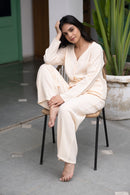 Women Pure Cotton Two Piece Loungewear set - Black beads