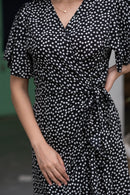 Women's Printed Ruffled Dress - Black beads