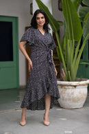 Women's Printed Ruffled Dress - Black beads