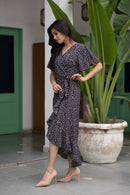 Women's Printed Ruffled Dress - Black beads