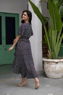 Women's Printed Ruffled Dress - Black beads