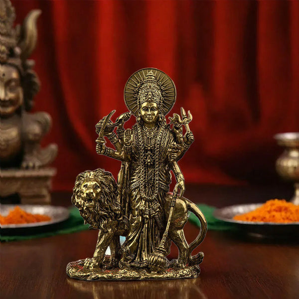 Standing Precision-Crafted Fine Brass Durga Maa Idol | 6 Inch - By Trendia