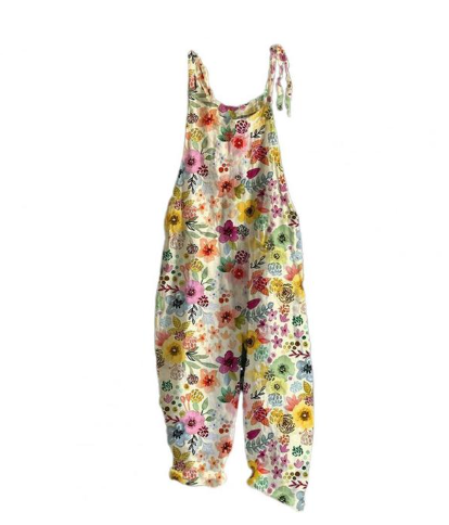 Women’s Floral Printed Boho Jumpsuit - Black beads