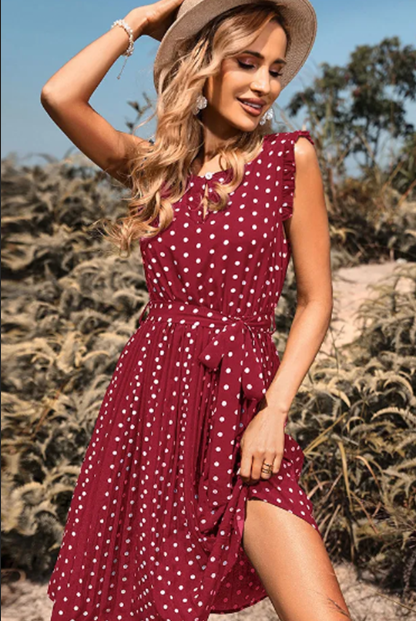 Women's Summer Polka Dot Midi Dress - blackbeads