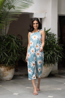 Women’s Floral Printed Boho Jumpsuit - Black beads