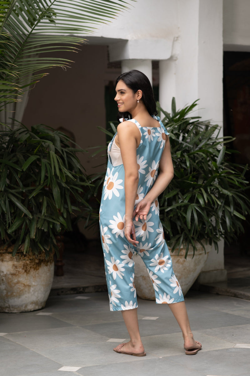 Women’s Floral Printed Boho Jumpsuit - Black beads