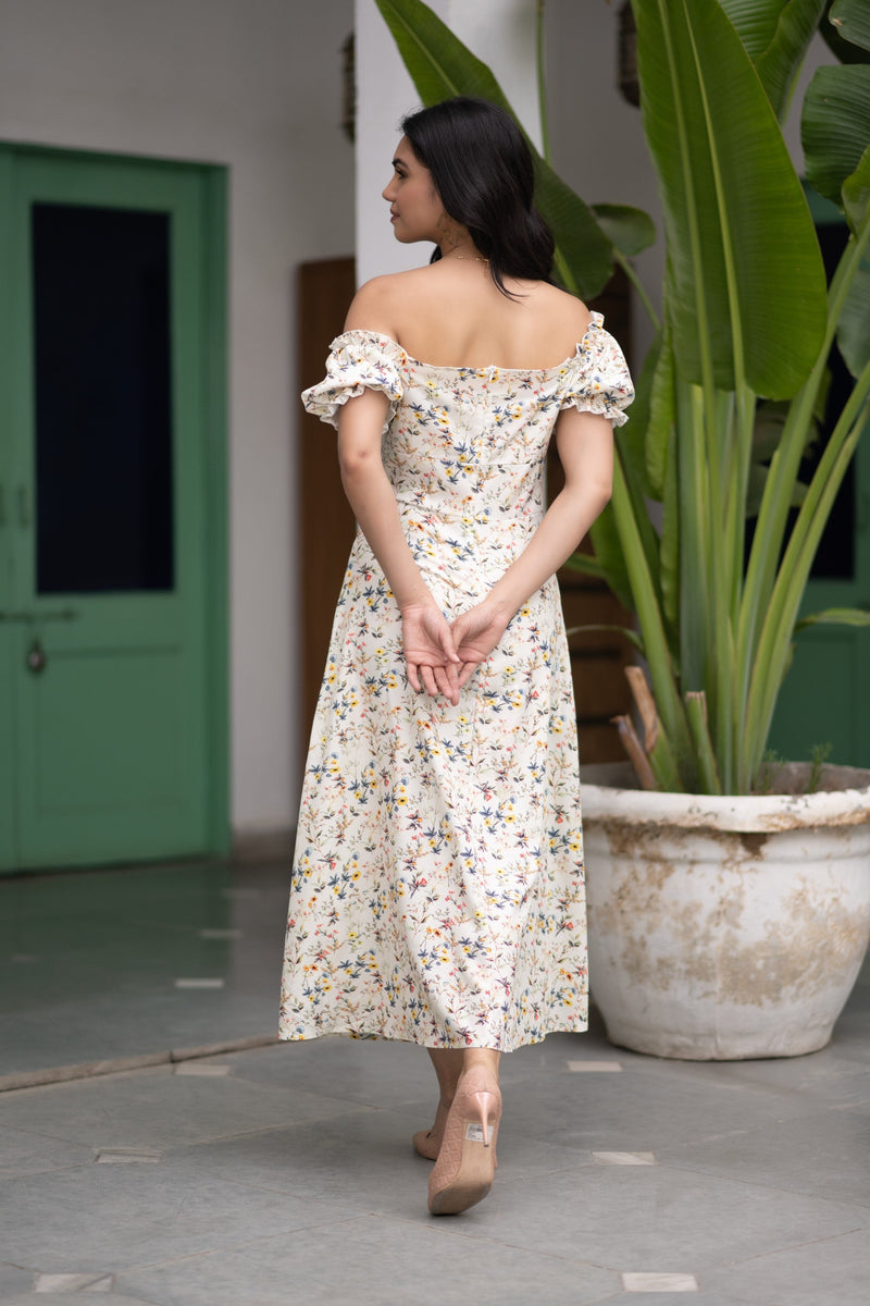 Women’s Floral printed off-shoulder dress- blackbeads