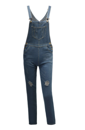 Women Ripped Loose Denim Jumpsuit - Blackbeads