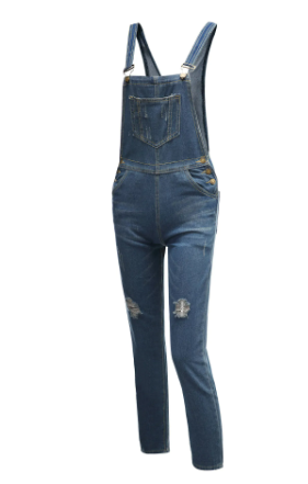 Women Ripped Loose Denim Jumpsuit - Blackbeads