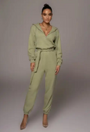 Women’s Green Full Romper Suit with Belt - Blackbeads