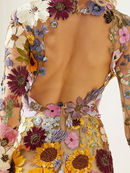 Women Backless Floral Embroidery See Through Bodycon Dress - Blackbeads