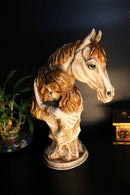 14" HORSE BUST WITH GIRL PAINTING ANTIQUE
