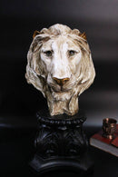 14" LION HEAD ON BASE PAINTING ANTIQUE