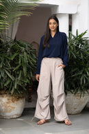 Women’s Khaki Flared Pants - Black beads