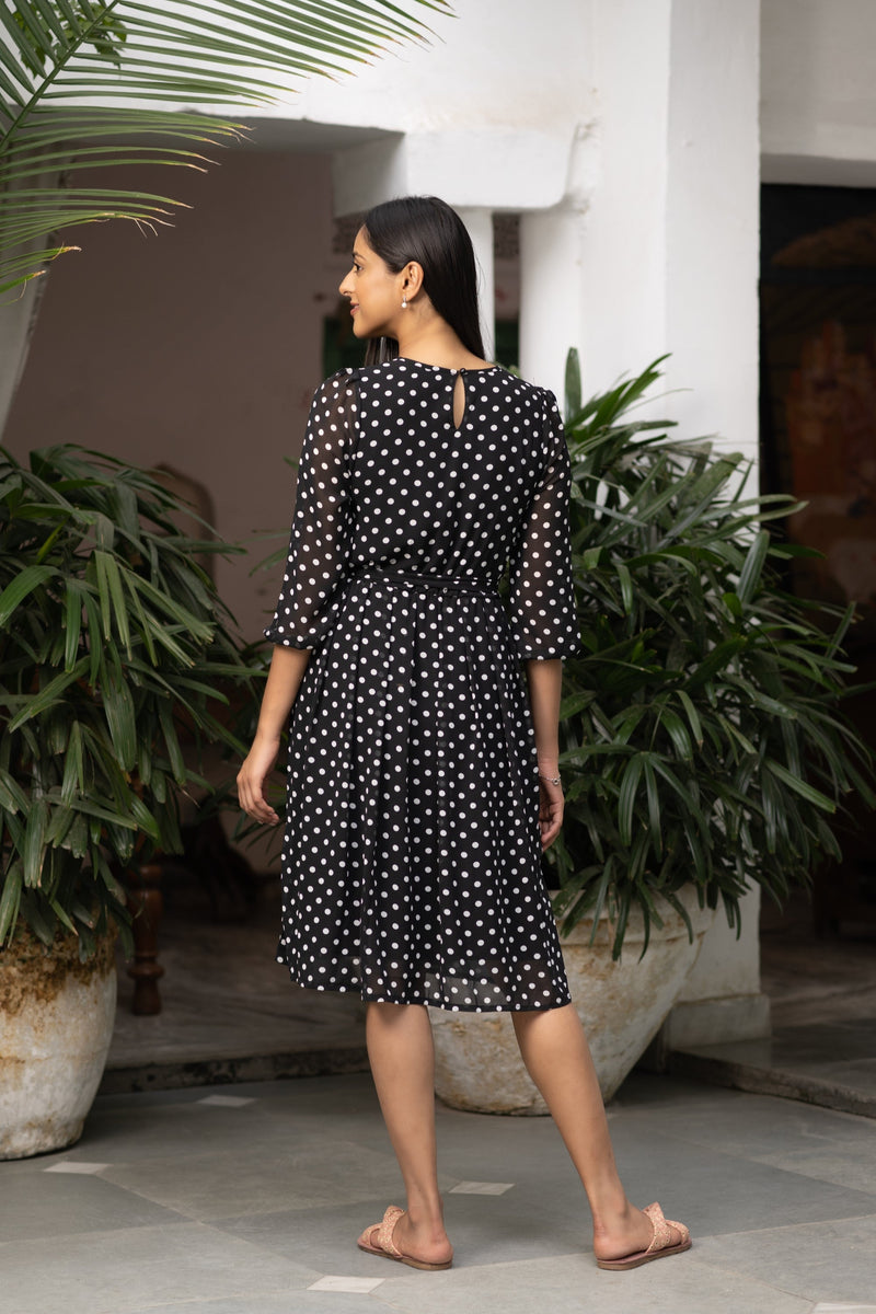 Women's Long Sleeve Polka Dot Midi Dress - blackbeads