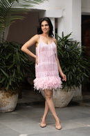 Shimmery Frilled & feather Party dress for women - Black beads