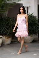 Shimmery Frilled & feather Party dress for women - Black beads
