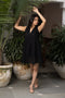 Women’s V-neck Eyelet Short Dress - Black Beads